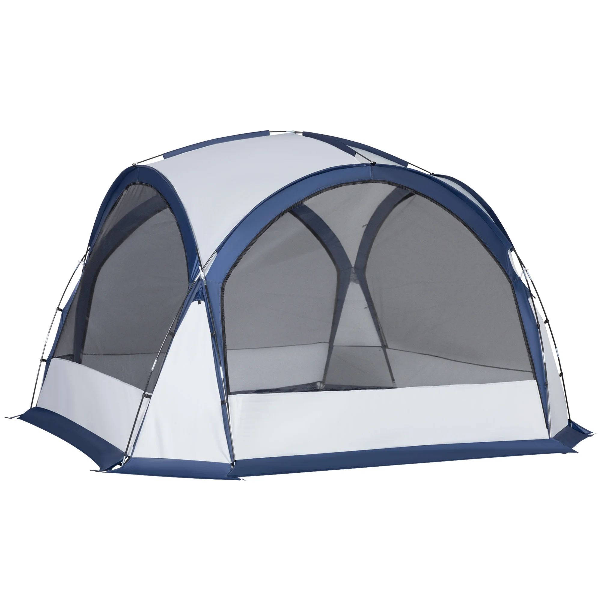 Outsunny tent 6-8 people with 4 mosquito nets 2 panels Oxford cloth and carry bag for Camping hiking travel 350x350x230 cm white and blue