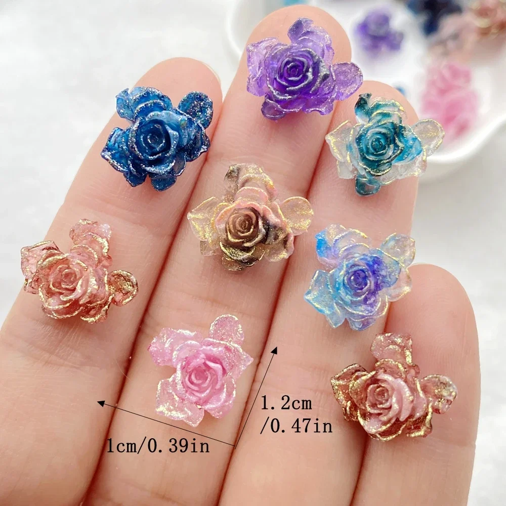 30Pcs Mix Colorful PVC Shiny Flowers Nail Art Flat back Rhinestone Bead Scrapbook DIY Manicures Applique Accessories Crafts