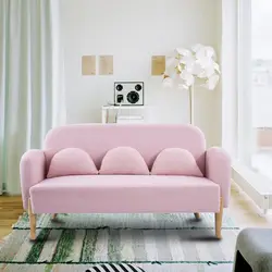 Modern Teddy Velvet Sofa 3 Lumbar Pillows, Upholstered Velvet Loveseat Love Settee Chairs