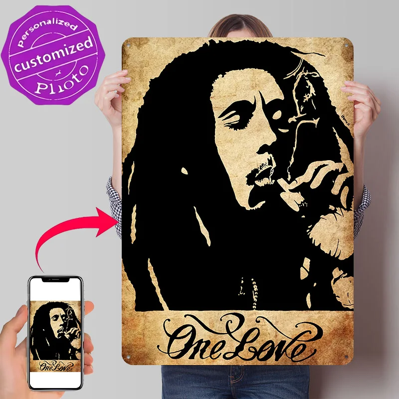 Bob Marley One Love Portrait 3D Texture Metal Poster Customized Wall Art Tin Sign Gift for Mancave Bar Accessories Vintage Decor