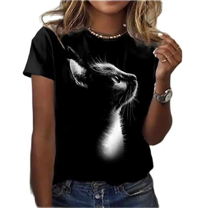 

Fashion Woman Blouses 2022 T-shirt Women's 3d Cats Print Black Kawaii T Shirt Female Clothing Oversized Summer Top Free Shipping