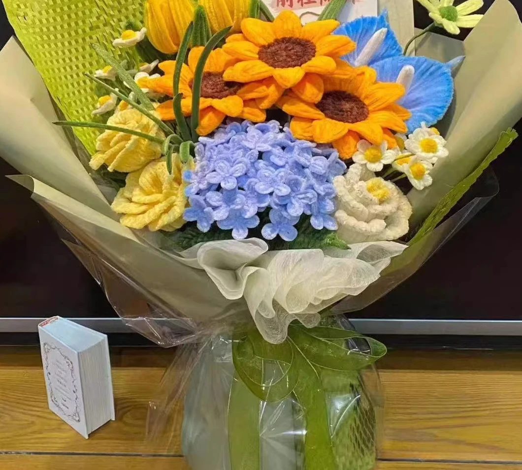 باقة عباد الشمس لعيد الحب الصيني، عبوة مواد يدوية الصنع، زهور نهائية محلية الصنع لصديقتك