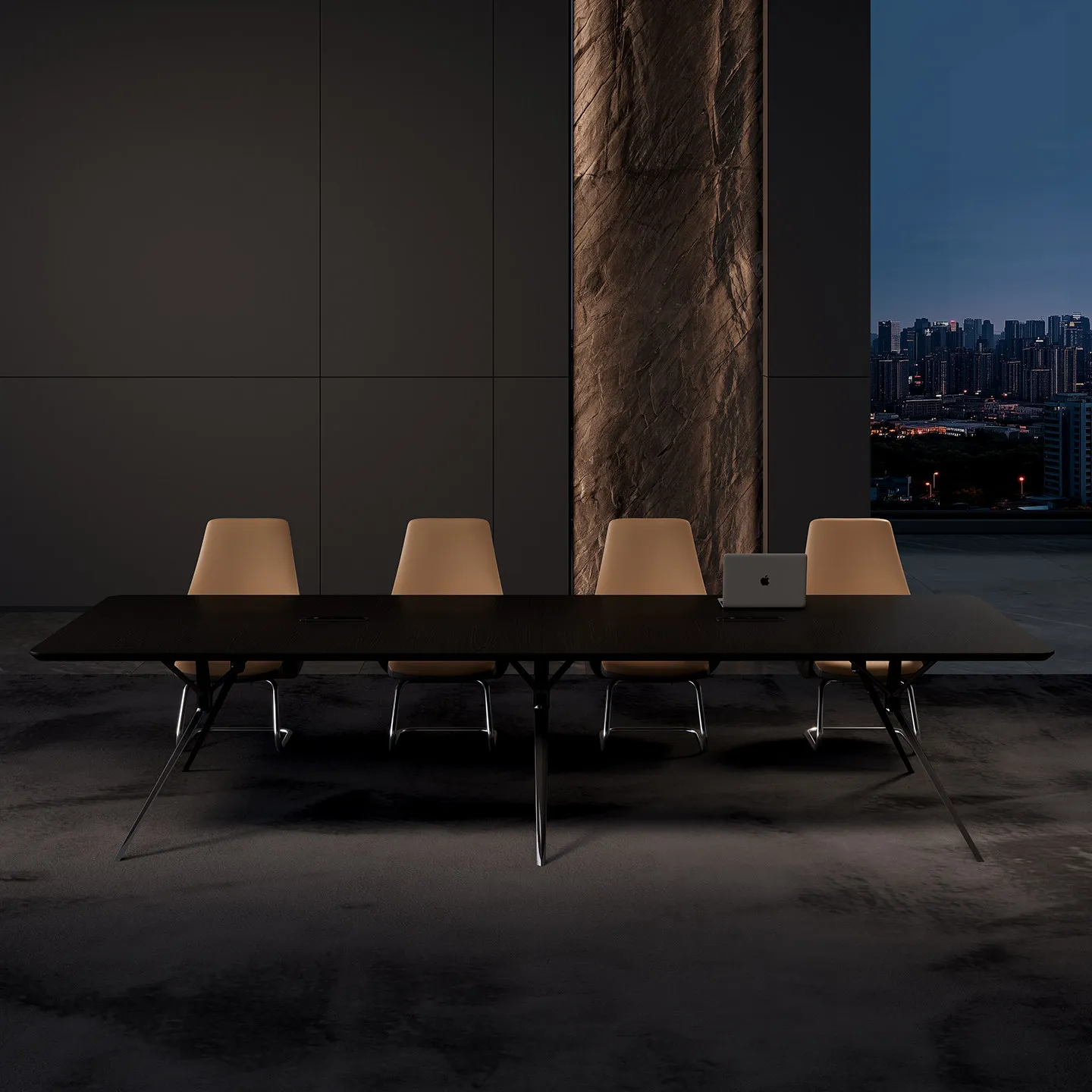 E0 Grade High-End MDF Conference Table With Carbon Gray Steel Feet Modern Design For Office Use