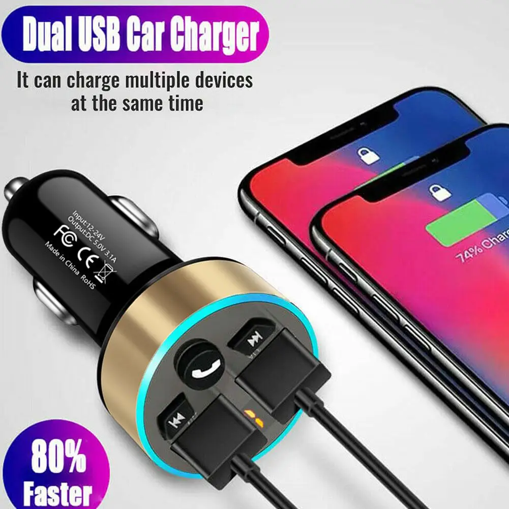 

Wireless Bluetooth Car FM Transmitter MP3 Player 3.1A Charging 5.0 Fast Charger Bluetooth Kit Handsfree Car USB Dual X2A9