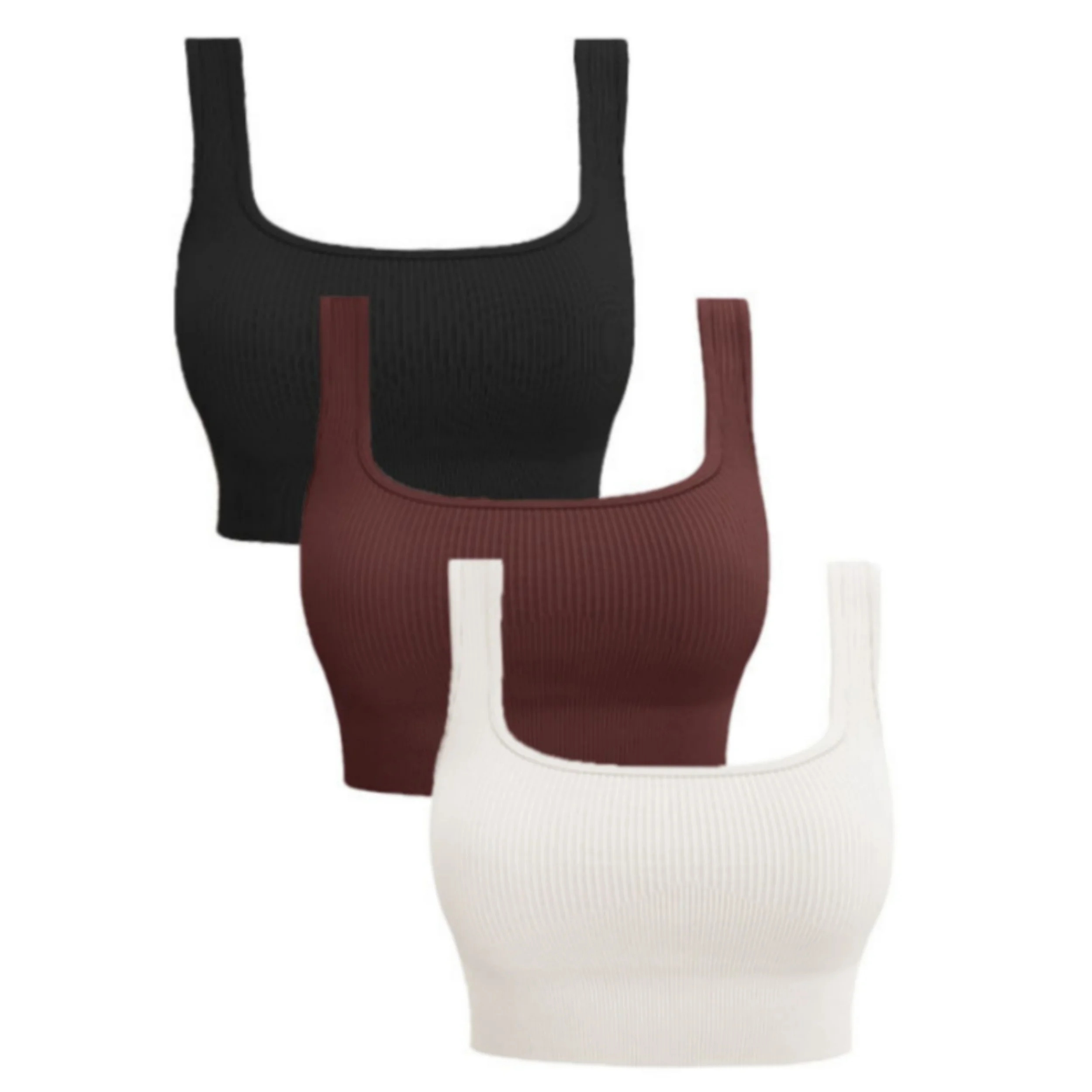 Women's Solid Color Threaded Yoga Underwear Seamless Knit Sports Vest Fitness Yoga U-Bra, Embedded Chest Pad