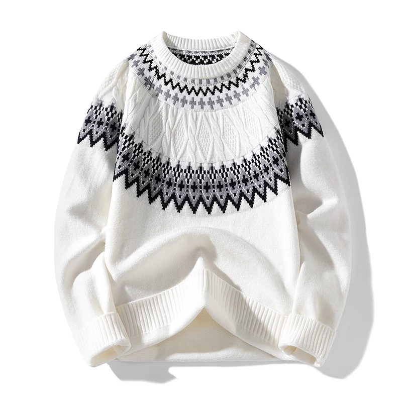 

Свободный свитер с круглым вырезом, Текстурированный вязаный топ, Свитер с круглым вырезом, Нишевый индивидуальный трикотаж, Модный крутой скандинавский жаккард, силуэтный дизайн