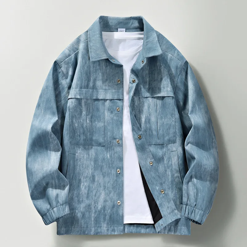 Men Spring Autumn Jacket Fashion Gradient Color Turn Down Colalr Male Outerwear Thin Single-breasted Loose Versatile Man Coat