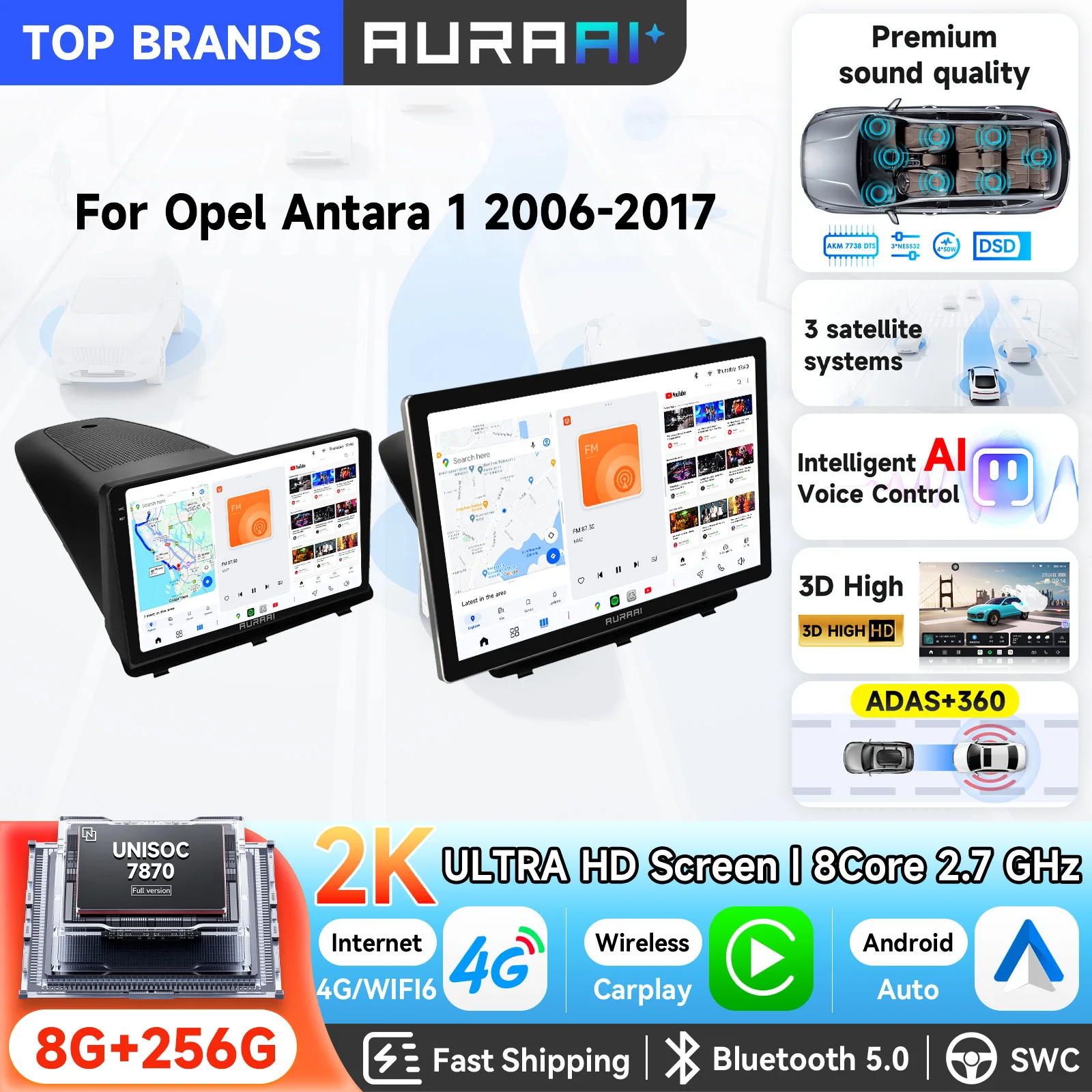 AURAAI Schnelle Lieferung 9'' 13,1'' Optional 360 °   Kamera 2 Din Octa Core Carplay Android Autoradio für Opel Antara 1 2006-2017 Autoradio GPS-Navigation Intelligentes Headunit-Bildschirm