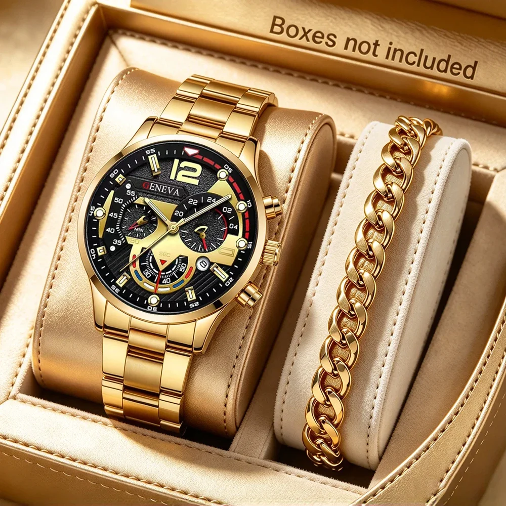 2Pcs Men's Quartz Watch Set, Men's Watch & Bracelet. Great Gift for Him, Suitable for Daily Casual Wear or Special Occasions