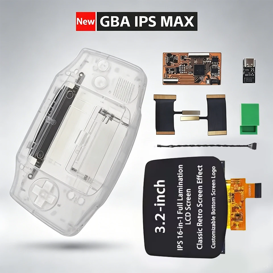 3.2-inch IPS MAX Laminated LCD Screen Kits With Dedicated Shell For GameBoy Advance GBA Custom Screen Logo Highlight IPS V4 MAX