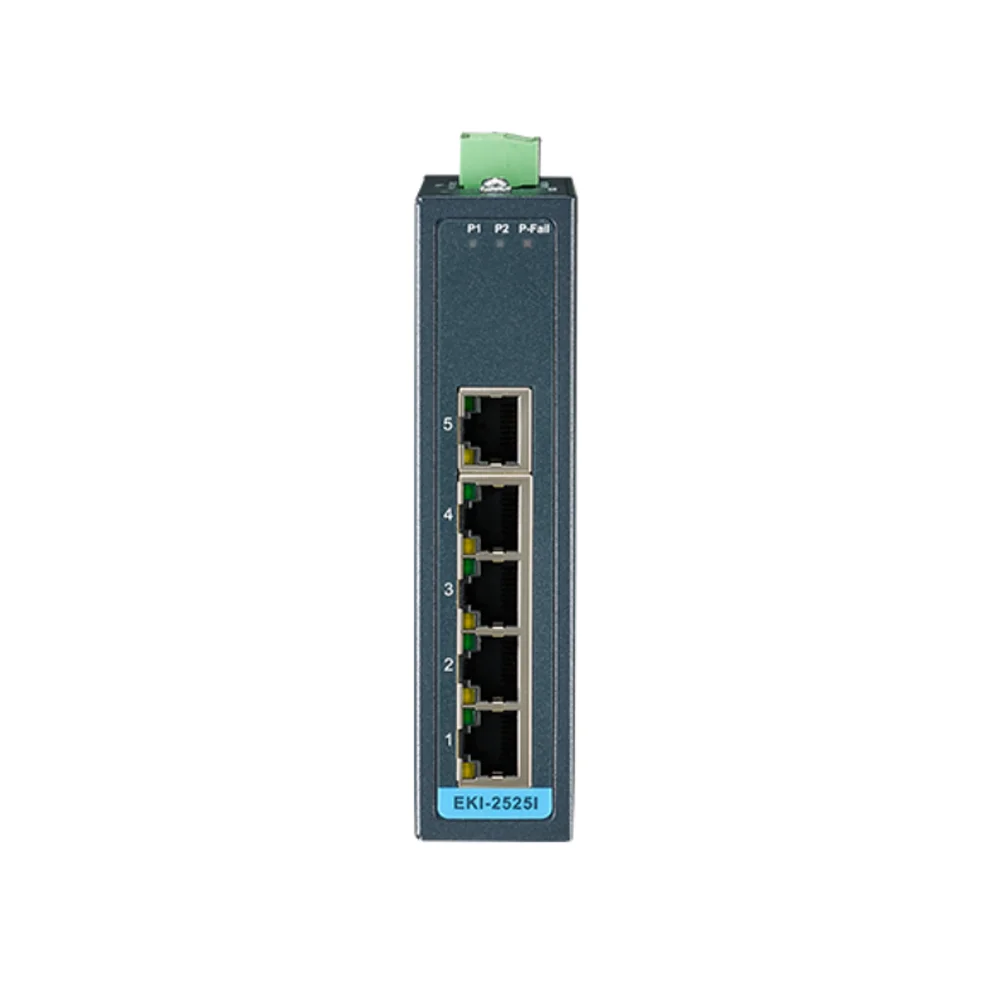 Advantech EKI-2525I 10/100 Mbps 5 puertos Ethernet rápidos Conmutador de red Ethernet industrial de montaje en pared con carril DIN no administrado