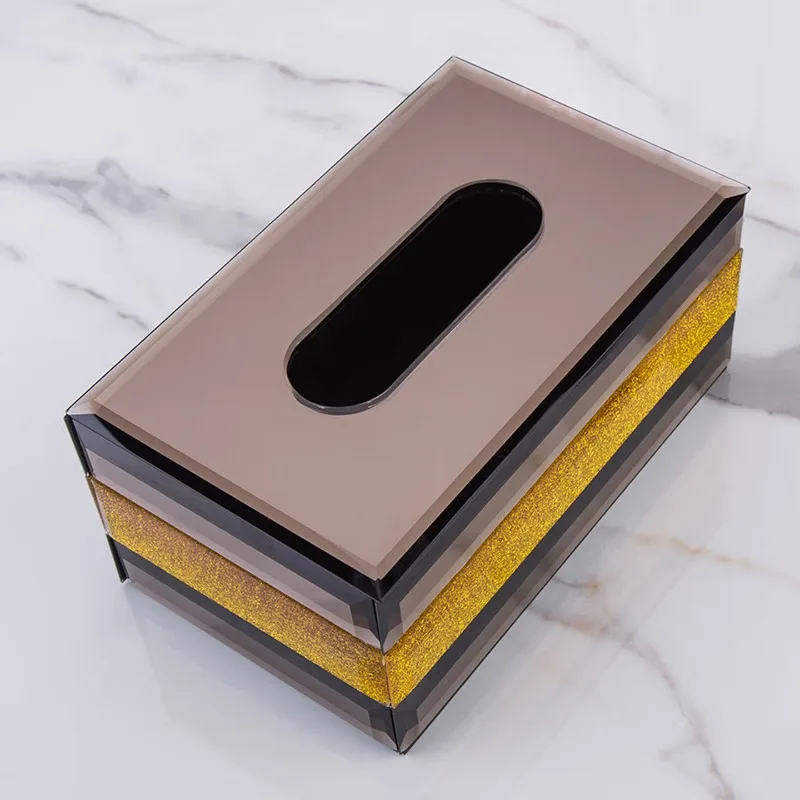 

Light luxury living room tissue box Nordic insktv desktop logo crystal creative simple beauty waterproof pump, light brown