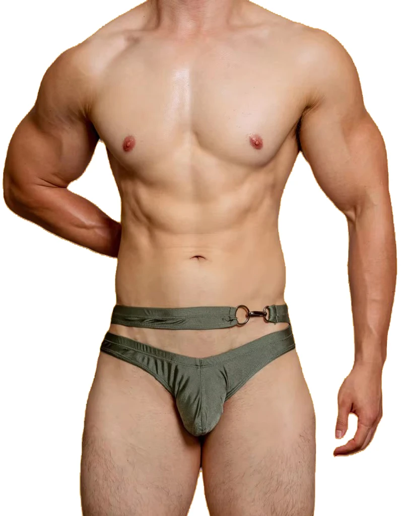 

Men's Underwear Triangle Swimwear Fashion Design Personality Underpants Quick Drying Party Metal Buckle Underpants