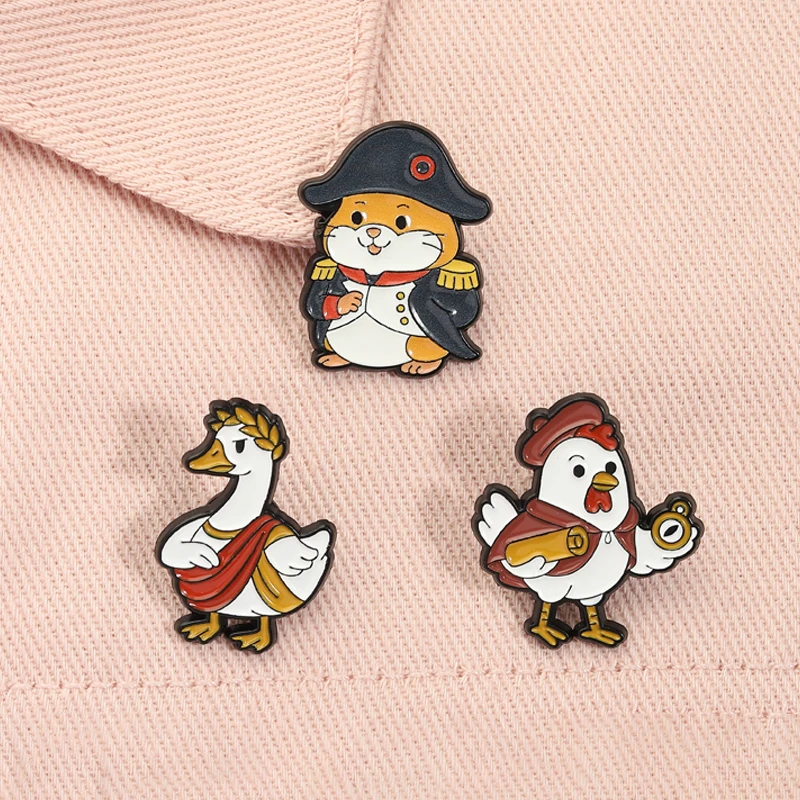 Funny History Animal Ename Pins Cute Explorer Chick Officer Hamster Ancient Rome Toga Goose Brooches Lapel Badge Jewelry Gifts
