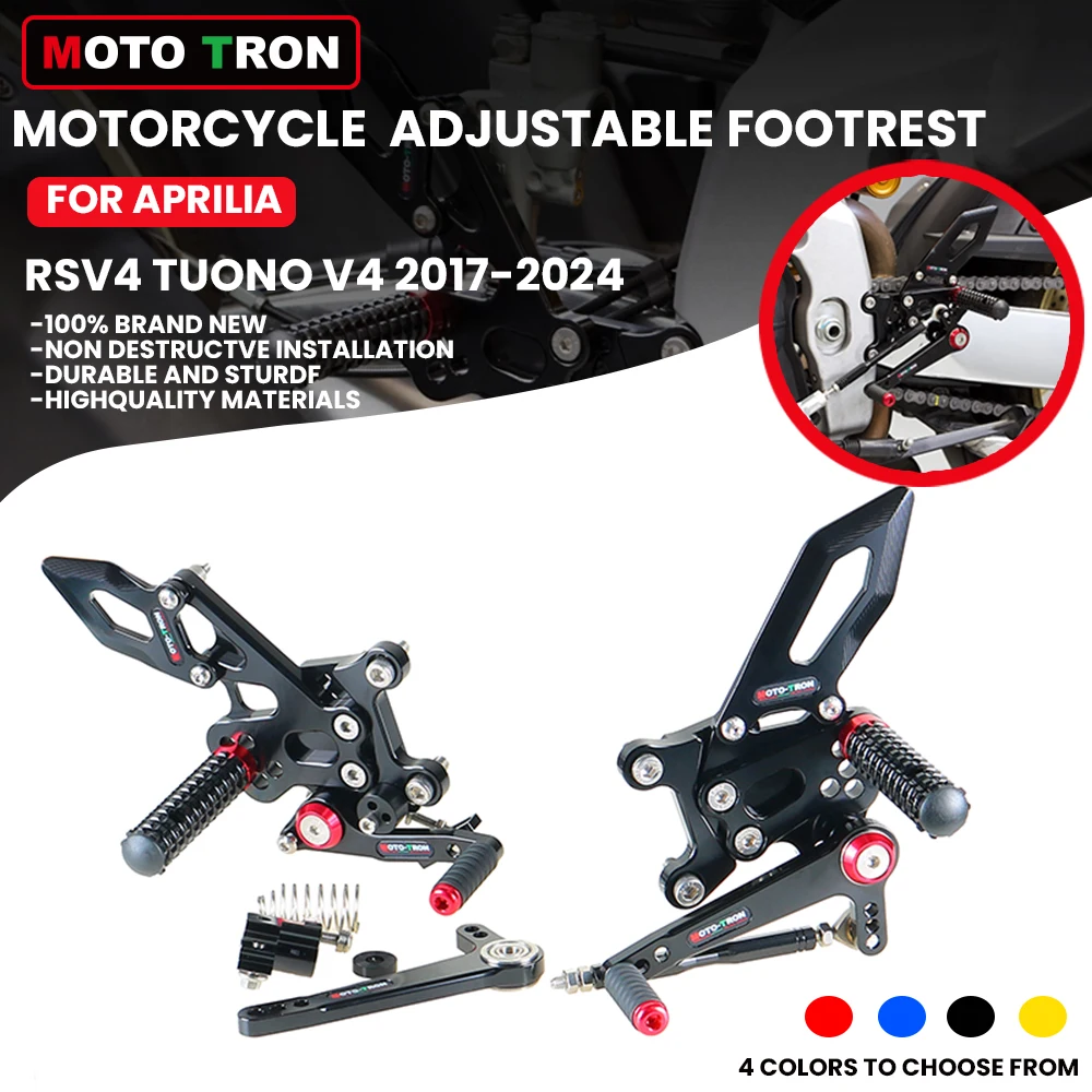 MOTO-TRON Motorcycle CNC Adjustable Rear Set Rearsets Footrest Foot Rest  For Aprilia RSV4 Tuono v4 2017-2024