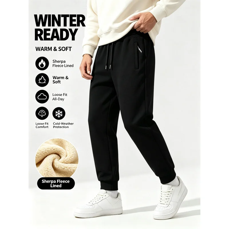 Winter Male Loose Jogging Pants Men's Clothing Velvet Thickened Man Warm Casual Fleece Lined Cold Weather Sports Thermal Clothes
