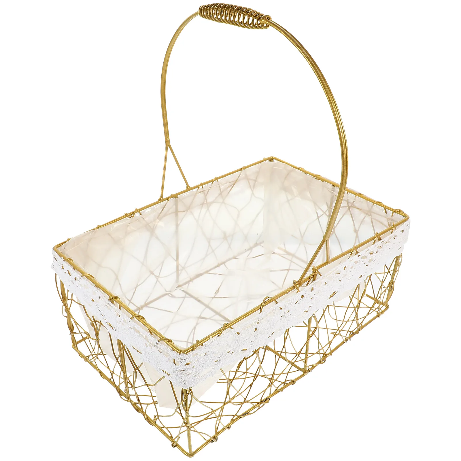 

Picnic Basket H led Container Golden Wire Mesh Storage ganizer Large Rectangle Size Fruit Snack Metal Bread Holder