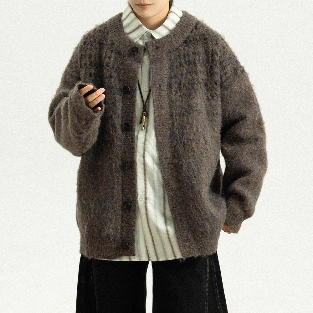 Winter New Men's Long-Sleeved Cardigan Sweater American Retro Fashion Trend High Street Loose Casual Niche Men's Top 2025