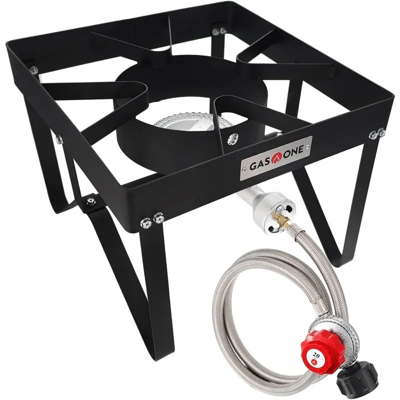 

Outdoor Cooker with High Pressure Steel Braided Hose Propane Burner Camp Stove