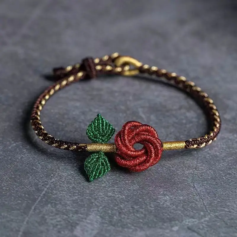 Bracciali rosa per le donne mamma regali unici fatti a mano stringa rossa Indie progettato carino corda intrecciata fiore gioielli a mano regolabili