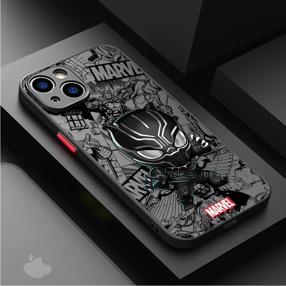 Case for iPhone 12 Mini 15 Pro 7 6S XR 14 Pro Max SE 13 8 Plus 11 Pro XS X Cute Marvel Black Panther Spiderman Matte Cover