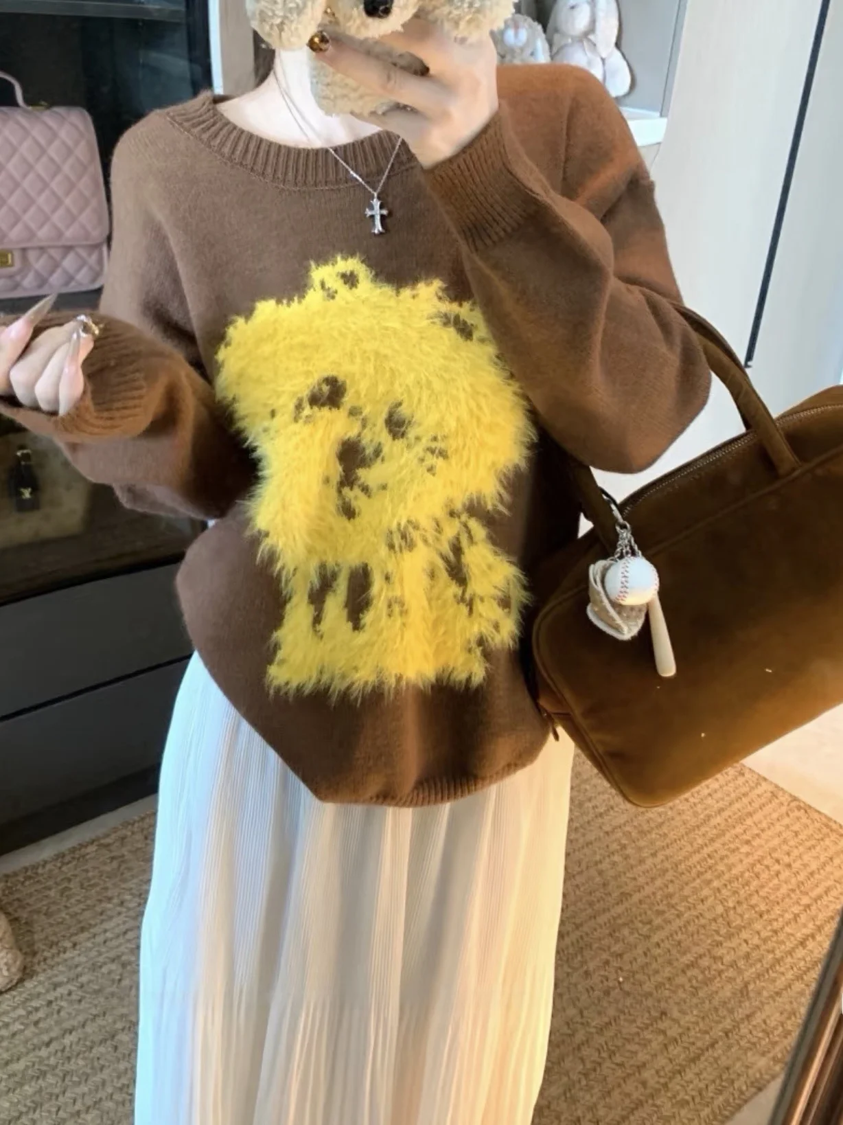 Koreanische Sle Spaß Nette Gestrickte runde Ne Pullover frauen Herbst Winter Neue Sle Vielseitige Cartoon Hund Strickwaren