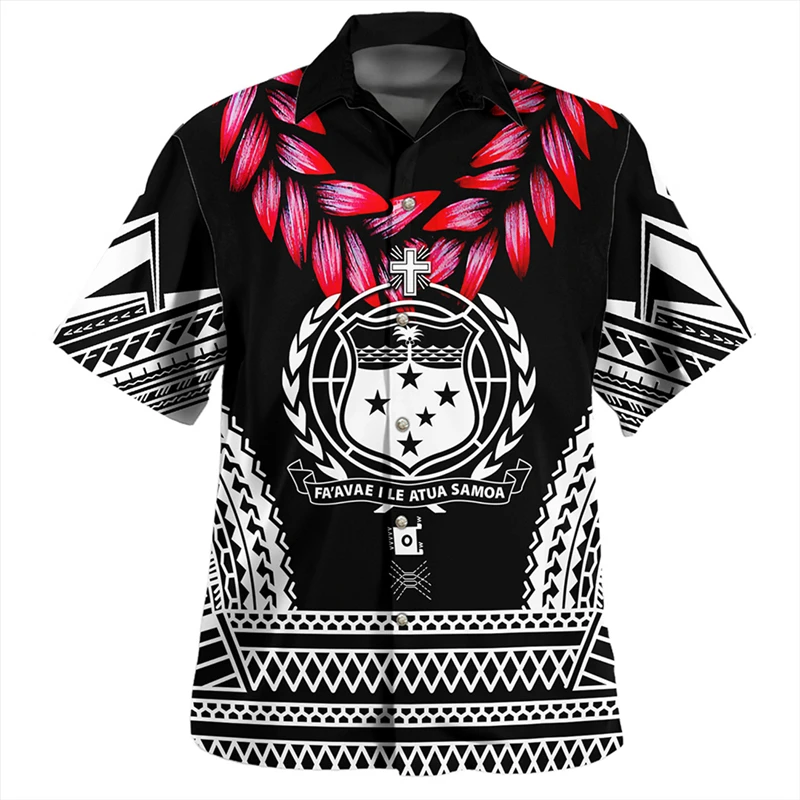 Polynesian Fashion Trend Tribal Culture 3D Printed Shirts Streetwear Short Sleeve Casual Lapel Button Tees Vintage Mens Shirts