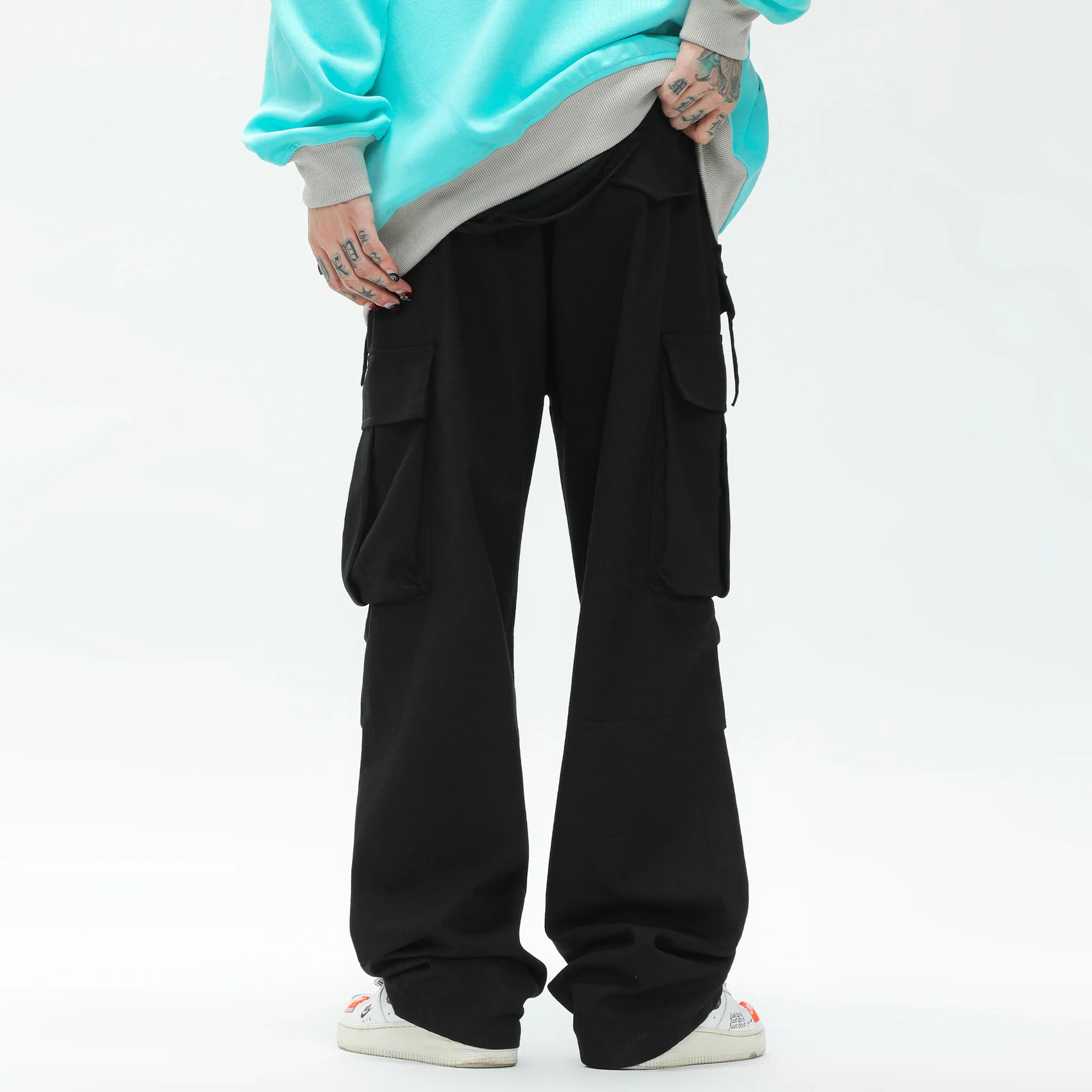 OR FL American Retro Fold 100 Cotton Women Paratrooper Pants Women's Baggy Wide Leg Pants Y2k Solid Color Slacks Cargo Trousers