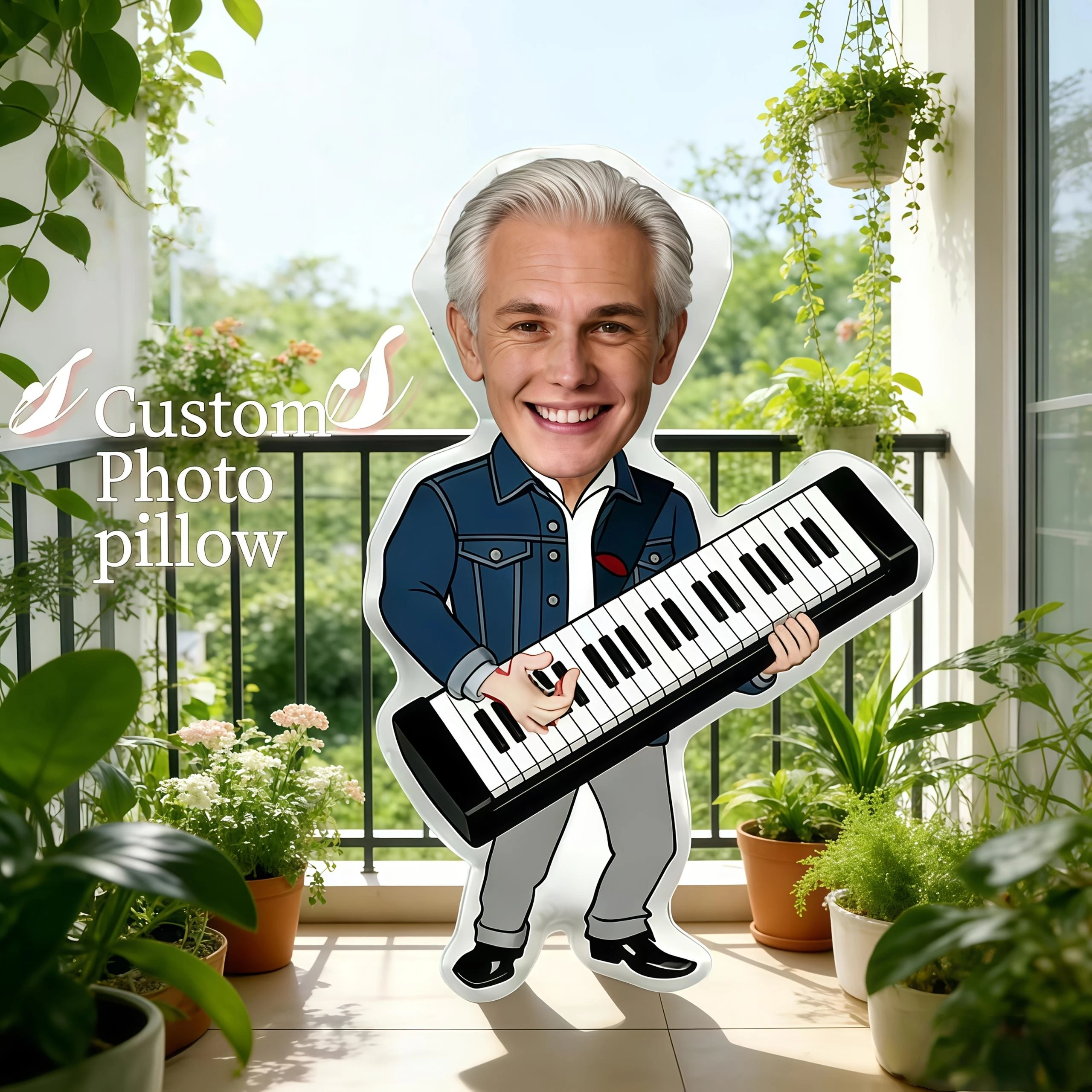 Personalized Photo Electronic Keyboard Cushion - Custom Face/Name Pillow with Your Own Picture, Double-Sided 3D Printing Suitabl