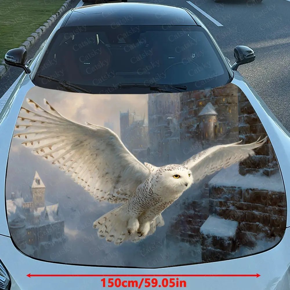 Snowy Owl Car Hood Sticker - Durable Vinyl Film, Splash Proof And Easy To Remove, Suitable For All Car Models - Car Parts Gift,