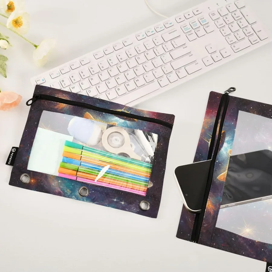 Teczki na dokumenty Star Cat z 3 ringami dla chłopców i dziewcząt, do szkoły, biura, na uczelnię, artykuły szkolne, motyw galaktyki, kosmosu, pizzy, kosmitów, etui na dokumenty, torba z motywem kosmicznym.