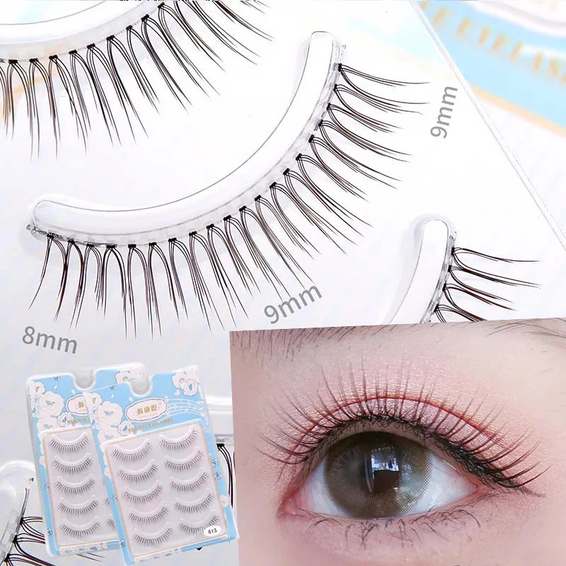 Natural Caramel False Eyelashes Handmade Brown Eyelash Makeup Transparent Stem Bushy Cross Eye Lashes Tool