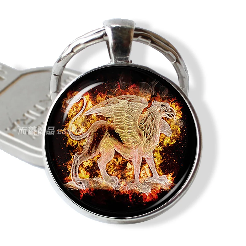 Eagle Pendant Purple Dragon Phoenix Werewolf Keychain Jewelry Glass Domes Metal Key Ring Fashion Accessories Feminine Male Gift