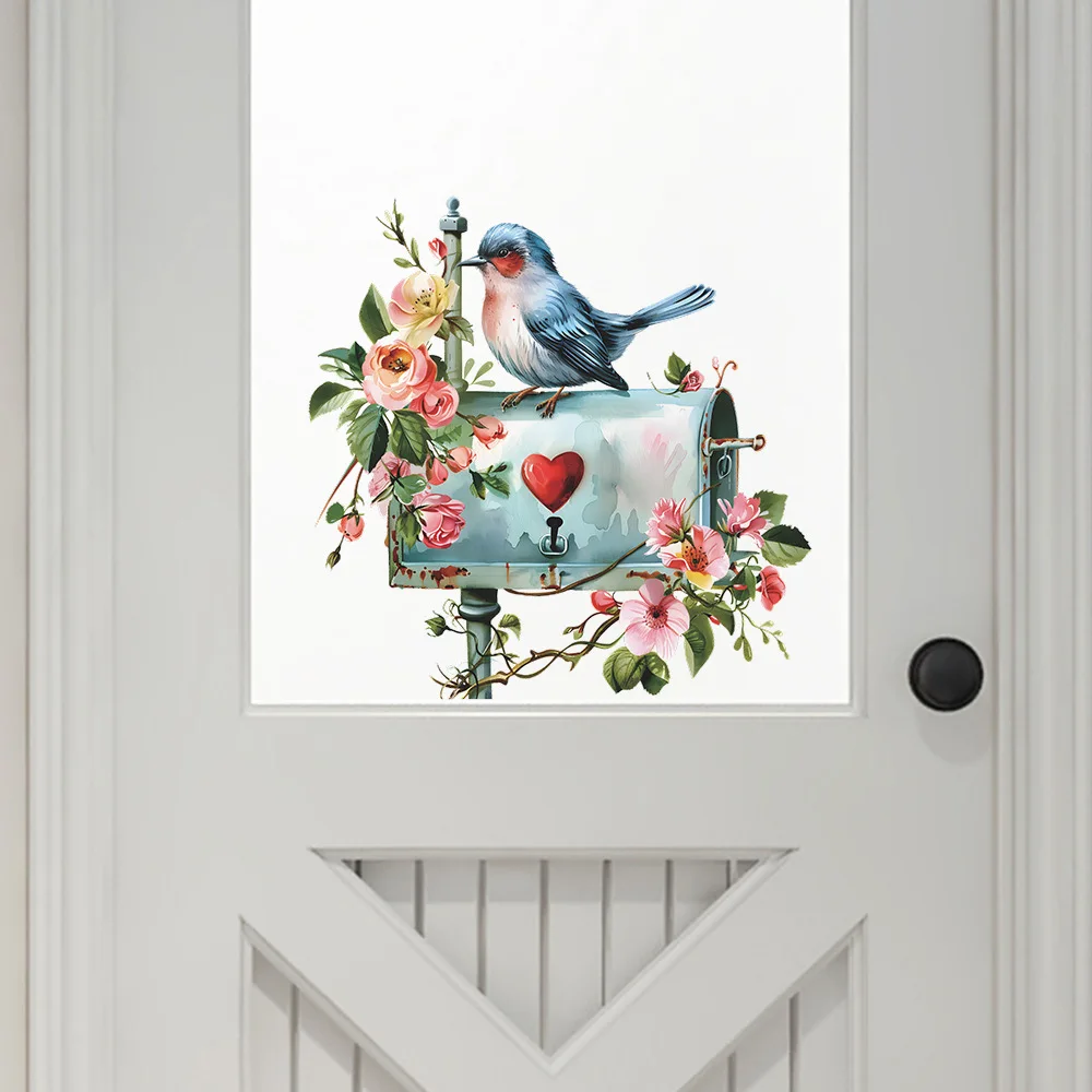 Cartoon Flower Bird Mailbox Wall Sticker Living Room Background Decoration Door Mural Bedroom Home Decor Self-adhesive Decals