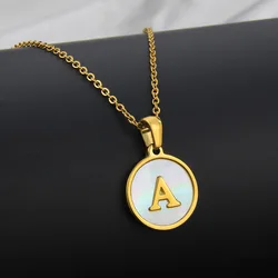 Gold-Plated Stainless Steel Round White Shell A-Z Letter Pendant Necklace Fashion Versatile Elegant Party Jewelry Gift For Women
