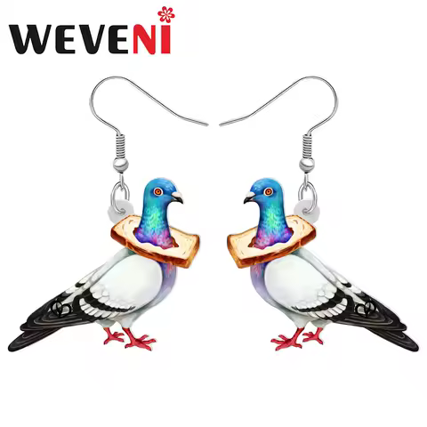 WEVENI Colorful Acrylic Bread Pigeon Earrings Drop Dangle Funny Spring Summer Bird Jewelry Gifts For Women Girls