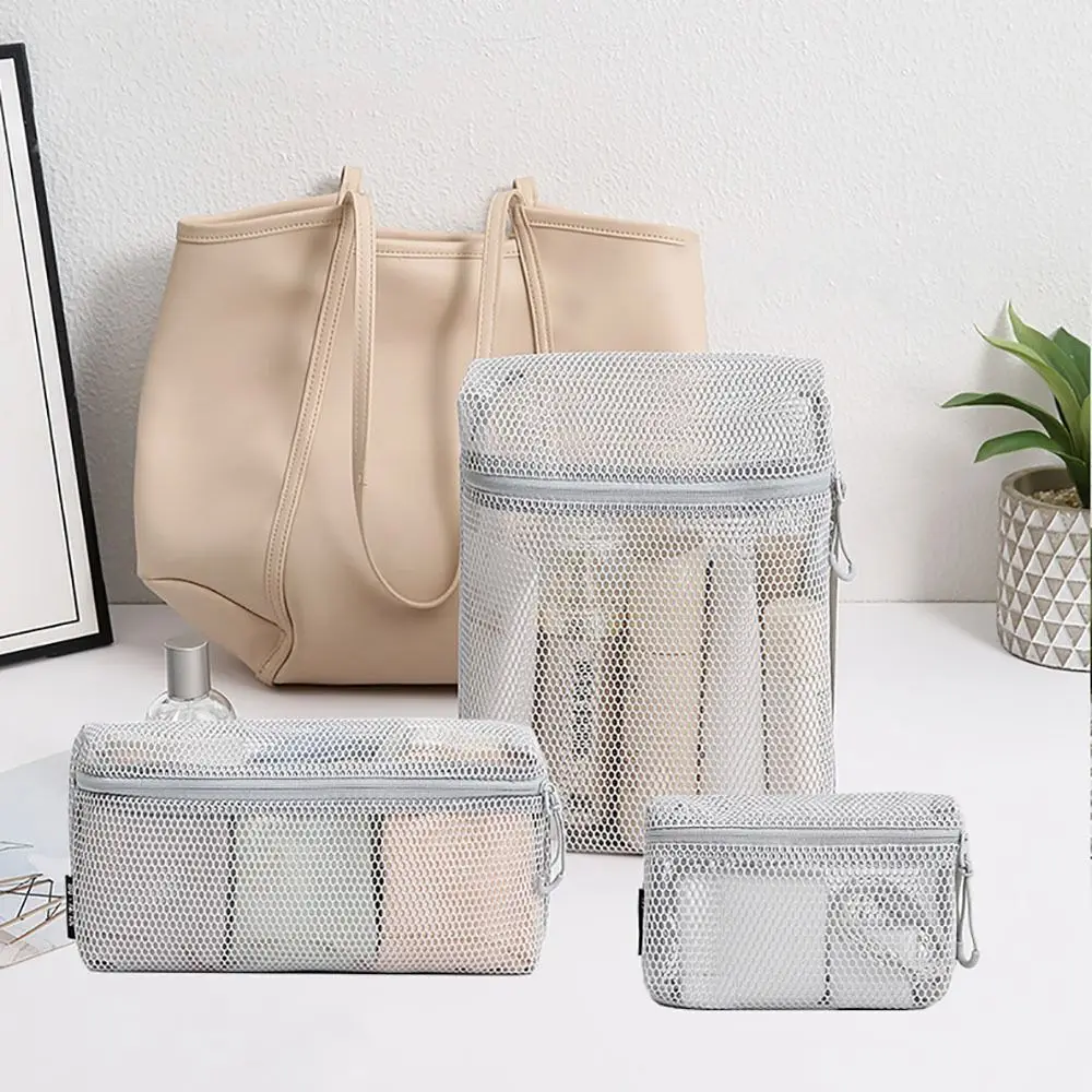 Casual Nylon Storage Pouch Hand-held Mesh Cosmetic Bag With Zipper Multipurpose Toiletry Wash Bags Women