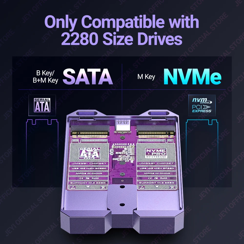 Imagem -04 - Jeyi-gabinete Ssd de Protocolo Duplo Nvme e Sata Chip Jms581 Usb 3.1 Gen2 10g Dual Bay M.2 Nvme Ngff Smart Touch Case