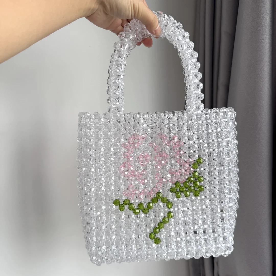 

Handmade Transparent Beaded Bags For Women Handbags Flower Beading Phone Clutch Party Bags