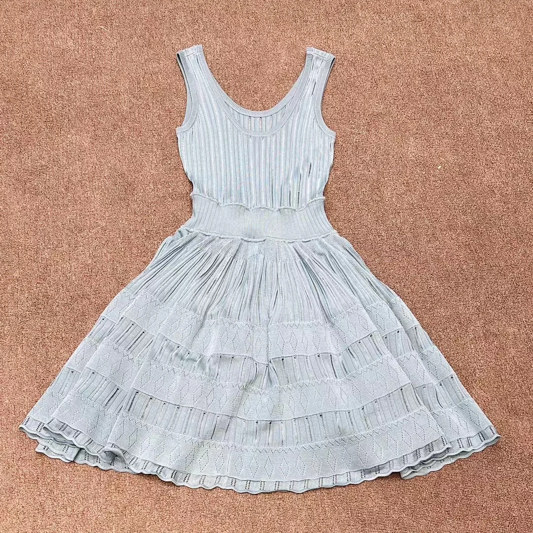 NONE Sommer lässig gestrickt ärmelloses sexy Mini kleid 5