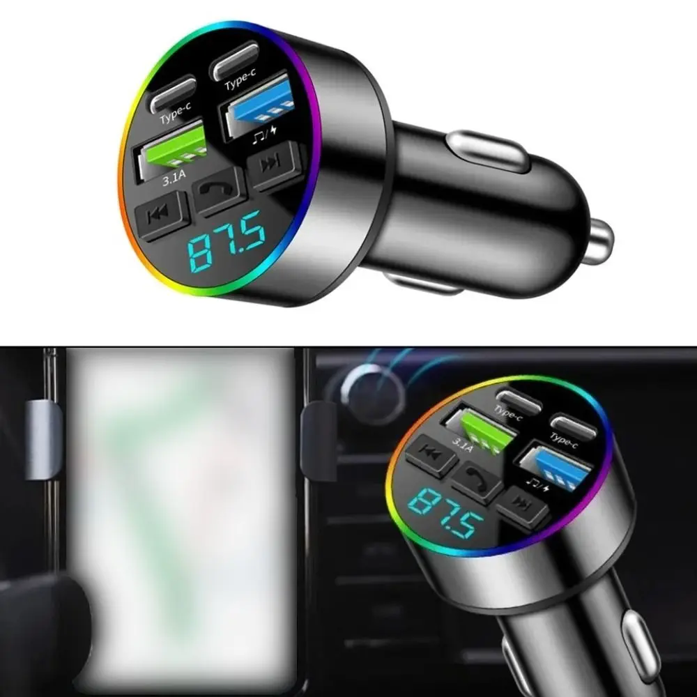 

Bluetooth 5.0 FM-трансмиттер с 2 портами Type-C, USB 3.1A, автомобильное зарядное устройство для телефона, многофункциональный универсальный автомобильный Bluetooth-плеер