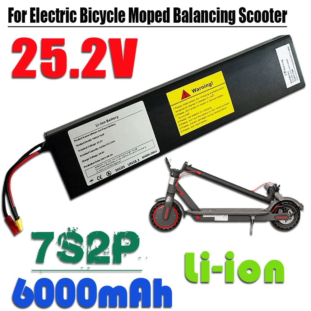 

25.2V 6.0Ah 7S2P 18650 Li-ion Rechargeable Battery Pack For 29.4V Electric Scooter+Charger
