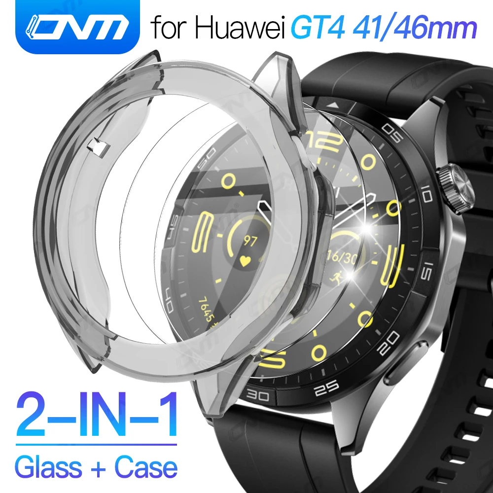 Case + Tempered Glass for Huawei Watch GT 4 41/46mm 9H Screen Protector & Bumper Protective Cover for Huawei GT4 Accessory