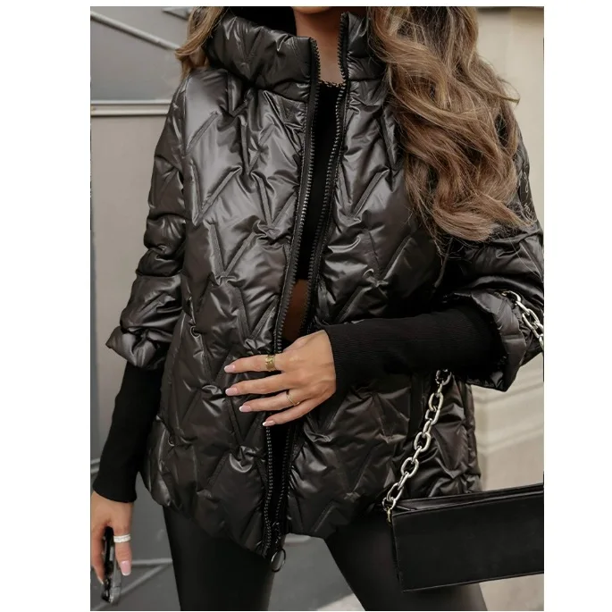 Mulheres parkas manga cheia com capuz grosso sólido zíper casacos soltos bolsos casuais streetwear jaquetas senhora quente outono inverno 2025