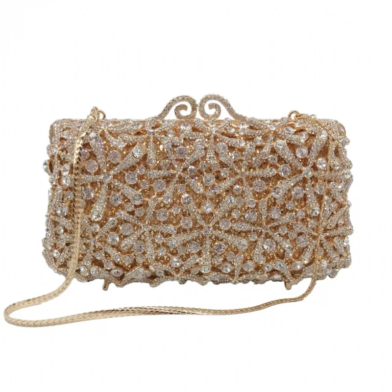 Starfish Diamond Dinner Bag Empty Metal Hard Box Crystal Banquet Dress Clutch Women's Bag Luxury Handbags Nouveautés Sacs À Main