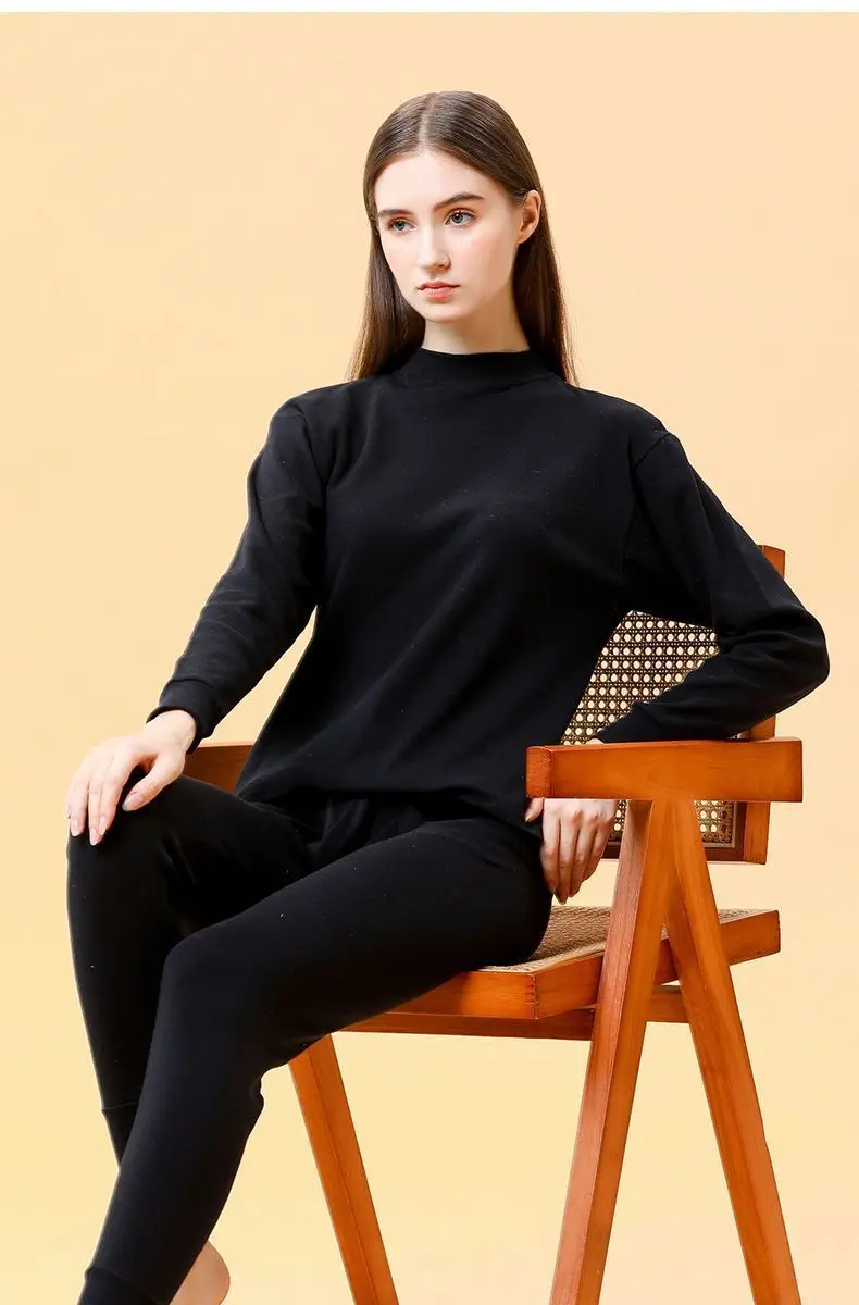 2PCS New Women's Winter Pure Cotton Thermal Underwear  Set Fall Clothing and Pants Thermal Underwear Wome Large Size Solid Colou