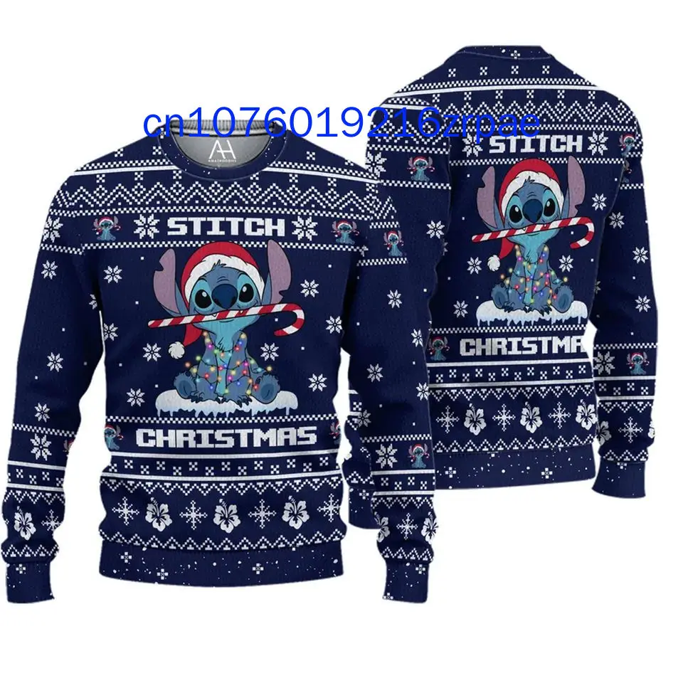 2024 Disney Stitch Ugly Sweater Men and Women Casual Cartoon Sweatshirt Christmas Sweater