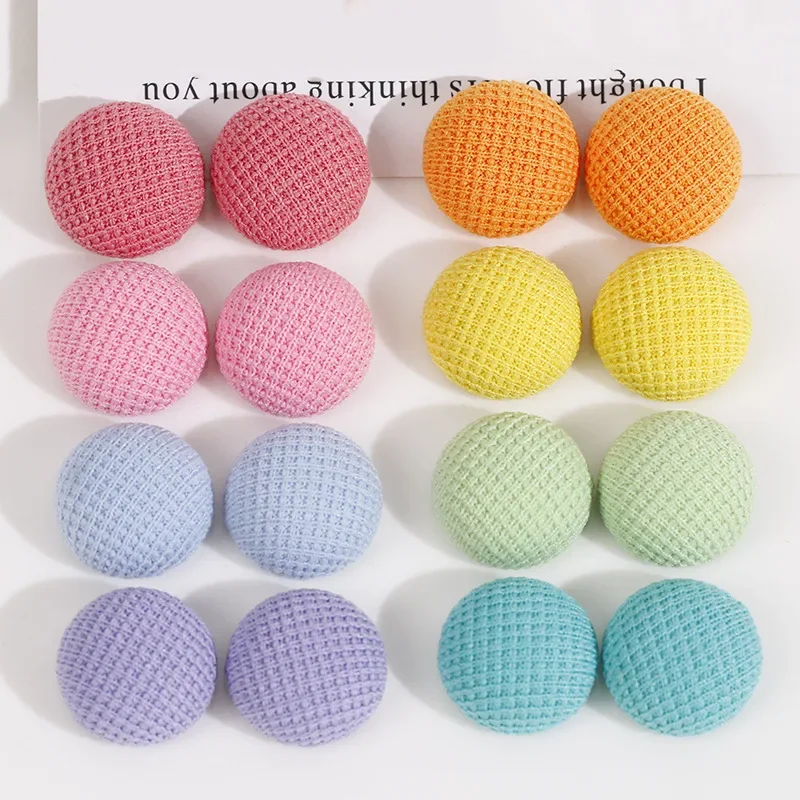 5pcs Small Fresh Candy Color Round Drum Round Fabric Plaid Stripe Half Ball Metal Button DIY Jewelry for Women's Accessories