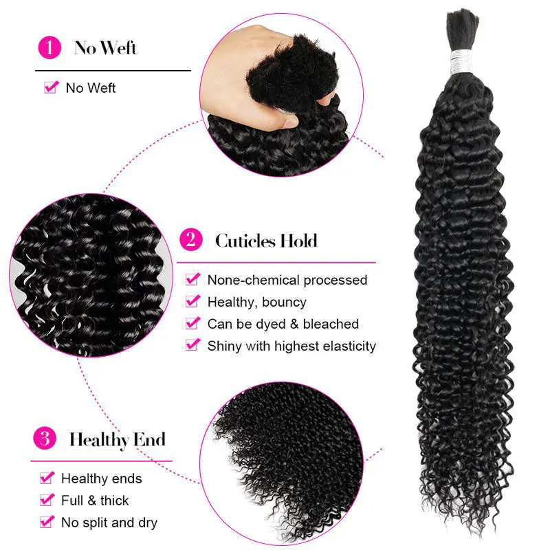Cabello a granel para trenzar cabello humano indio Remy rizado Jerry de 10 a 28 pulgadas sin tramas 50 g/unid extensión de cabello de Color Natural