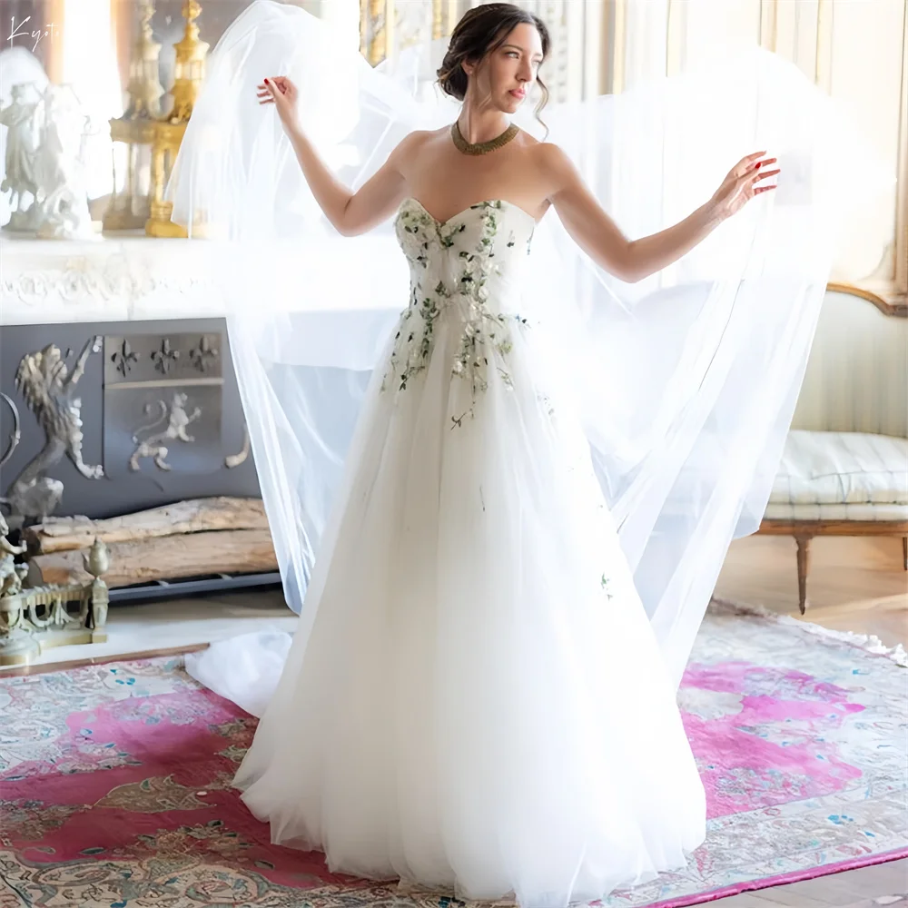 

Kyoto Customized White Lace Appliques Strapless Wedding Dress Detachable Shawl vestidos de novia A-Line Court Train Formal 2025
